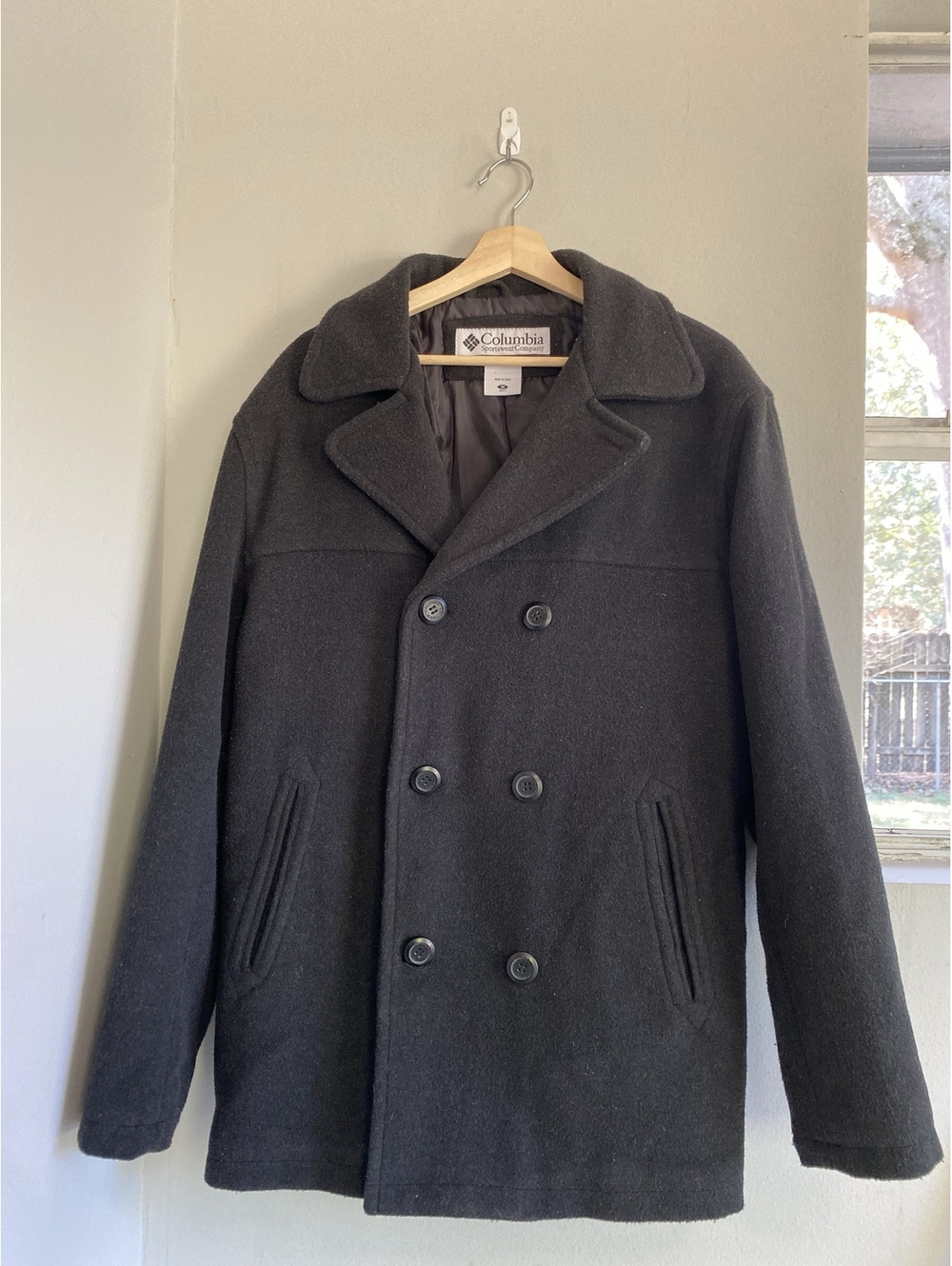 Columbia Charcoal Double-Breasted Peacoat Men's M Polyester